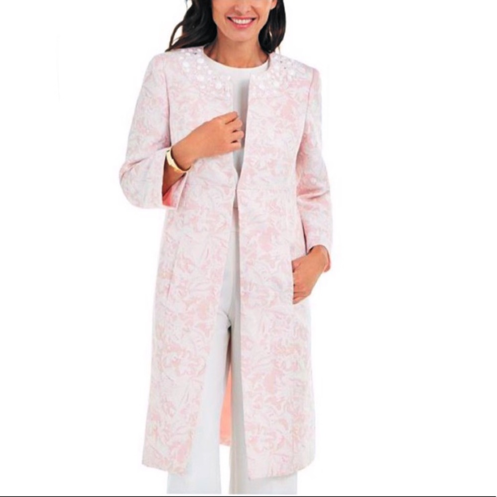 NWT Pink & cream classic jacquard tailored jacket size 12